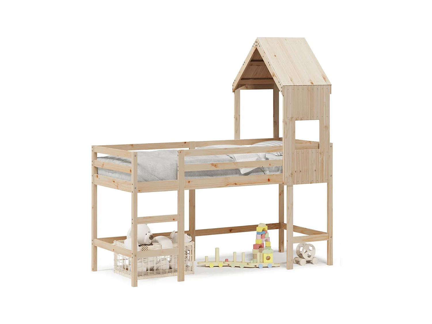 Lit mezzanine et échelle et toit 90x190 cm bois de pin massif FR29274