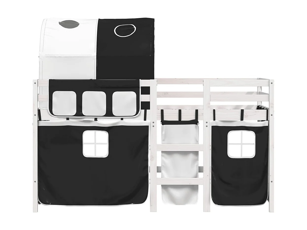 Lit mezzanine enfants et tunnel blanc/noir 90x190 cm pin massif FR70834