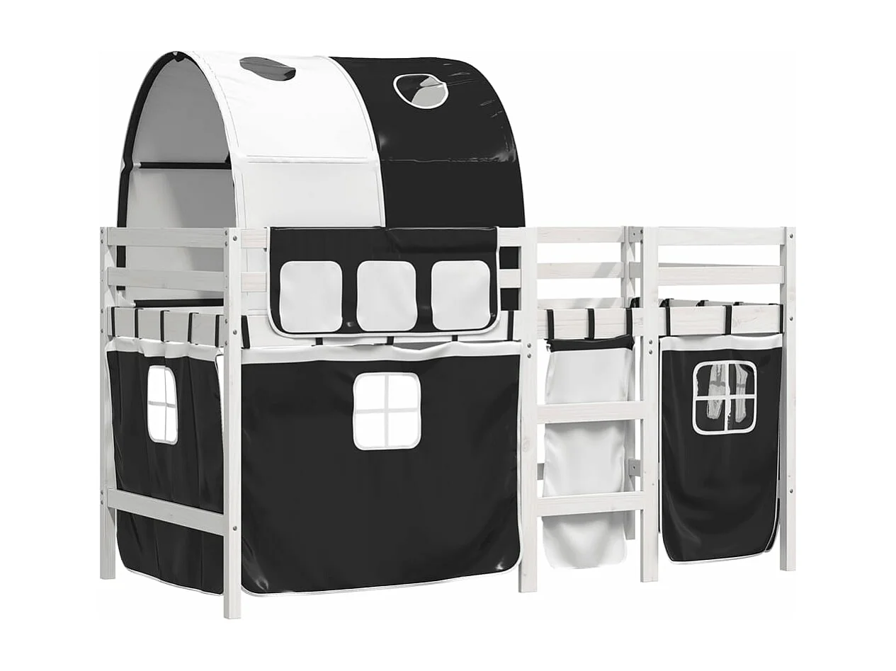 Lit mezzanine enfants et tunnel blanc/noir 90x190 cm pin massif FR70834
