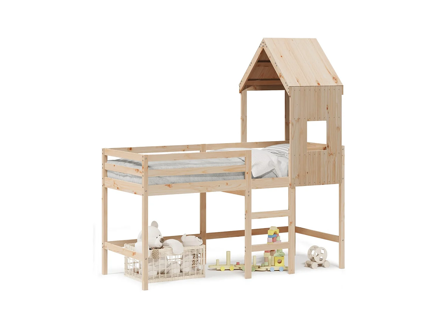 Lit mezzanine et échelle et toit 80x200 cm bois de pin massif FR48726