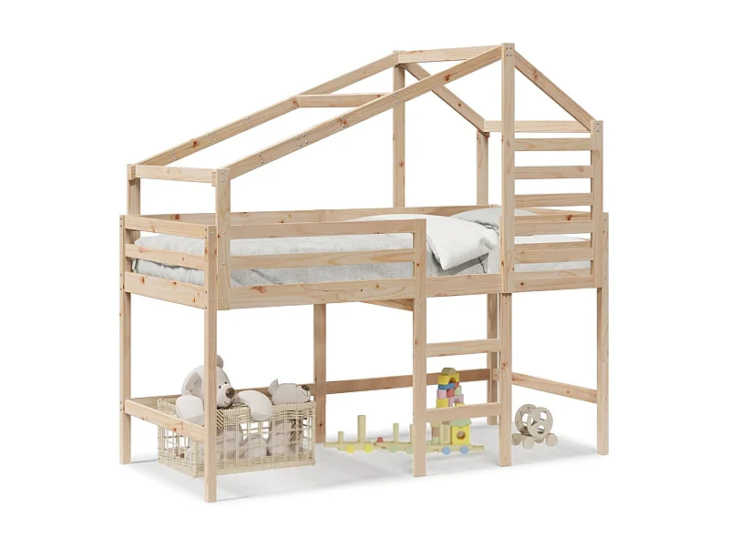 Lit mezzanine et échelle et toit 90x200 cm bois de pin massif FR50994