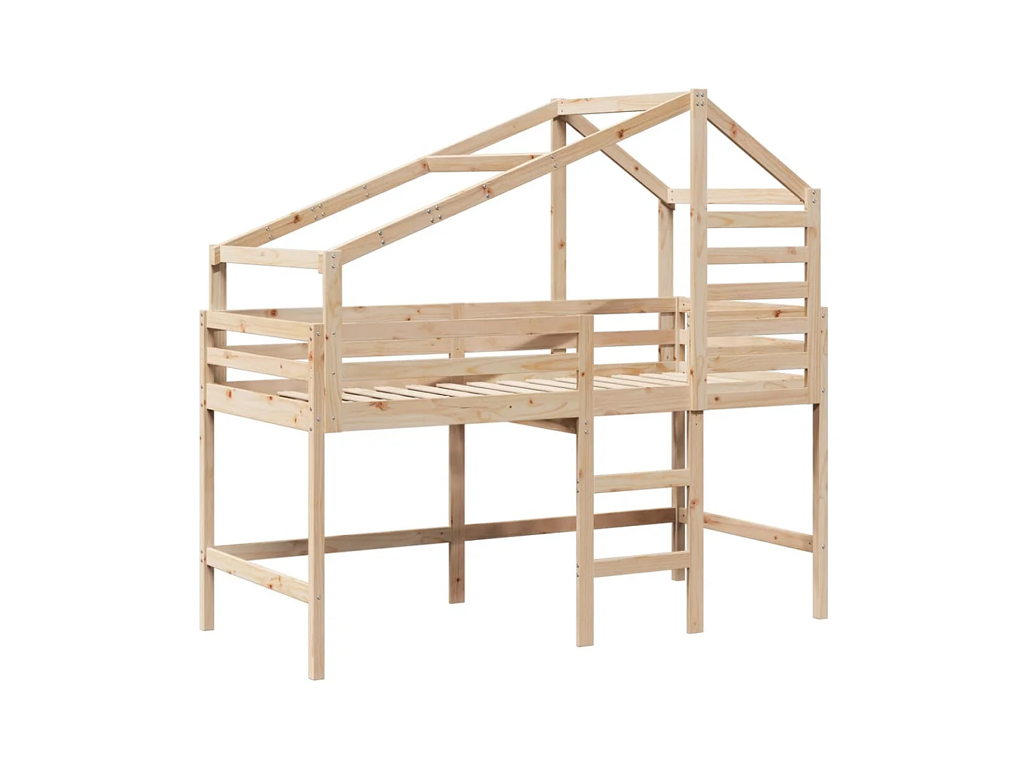 Lit mezzanine et échelle et toit 90x200 cm bois de pin massif FR50994