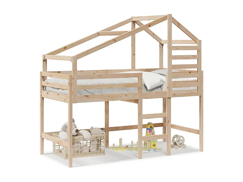 Lit mezzanine et échelle et toit 80x200 cm bois de pin massif FR82170