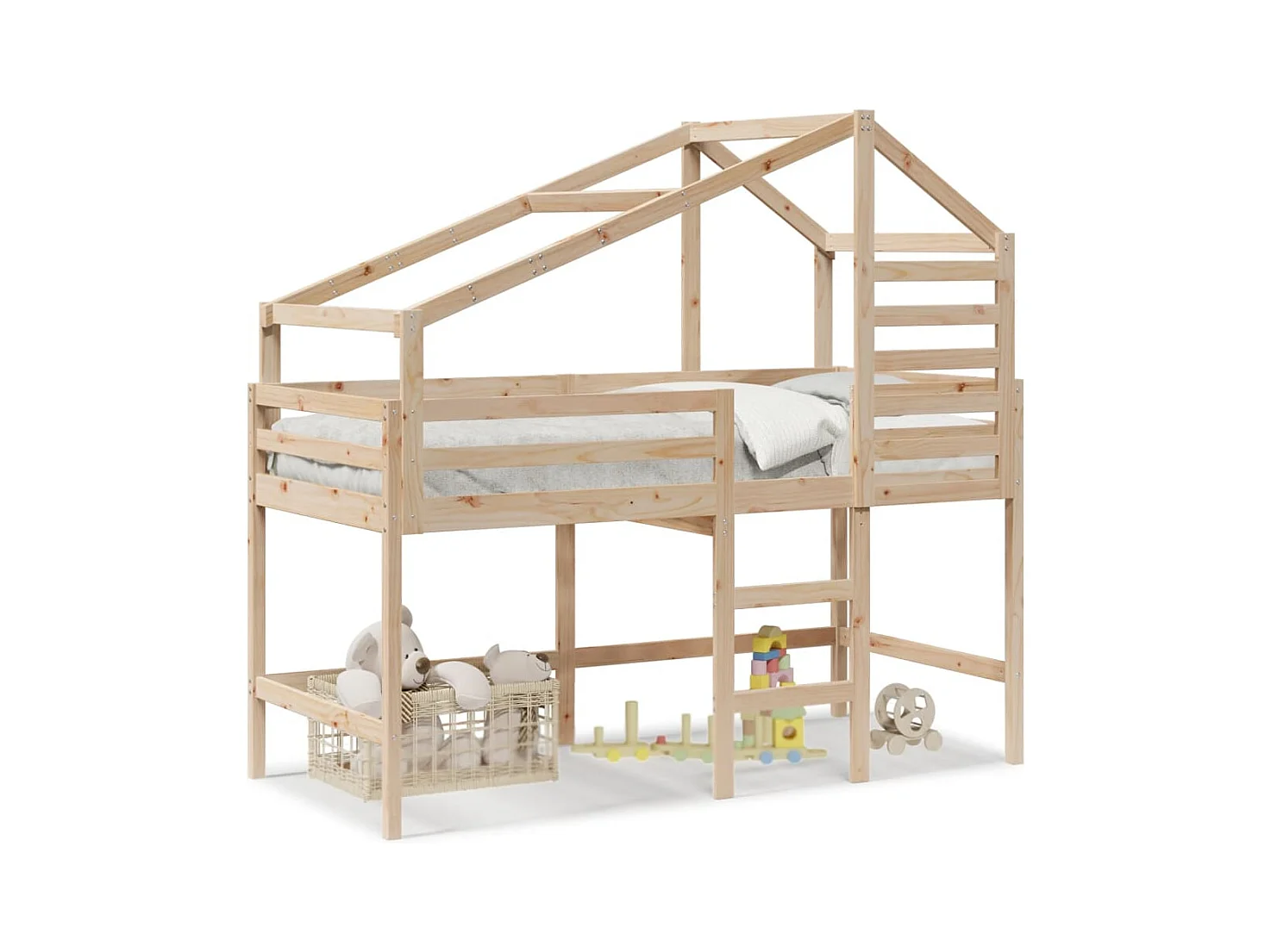 Lit mezzanine et échelle et toit 80x200 cm bois de pin massif FR82170