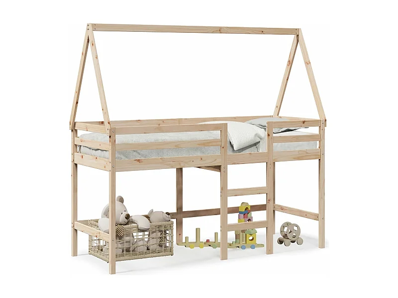 Lit mezzanine et échelle et toit 80x200 cm bois de pin massif FR52385
