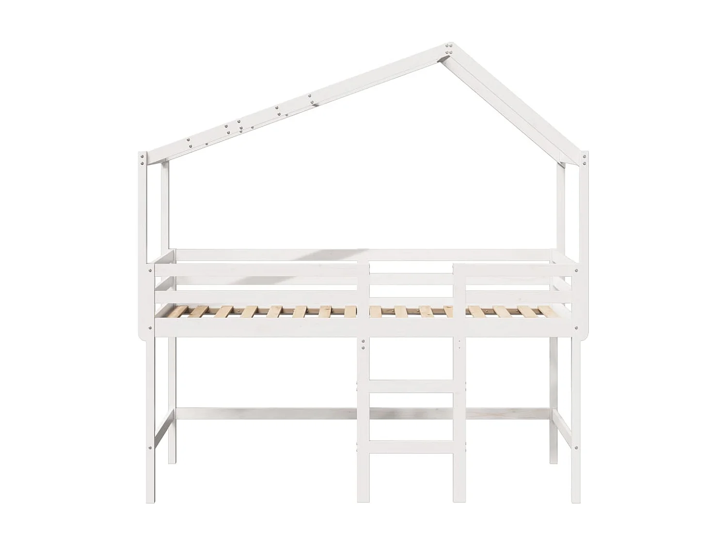 Cama alta c/ escada e telhado 80x200 cm pinho maciço branco PT570643