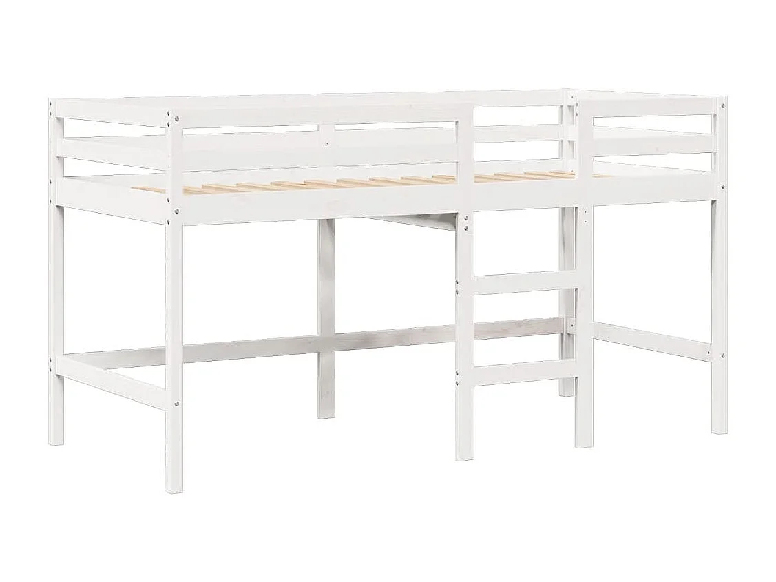 Cama alta c/ escada e telhado 80x200 cm pinho maciço branco PT570643