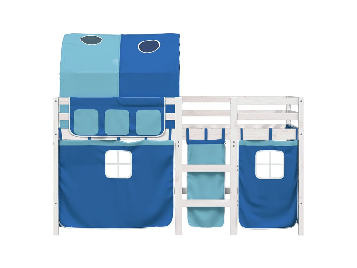 Lit mezzanine enfants avec tunnel bleu 80x200cm bois pin massif FR67171