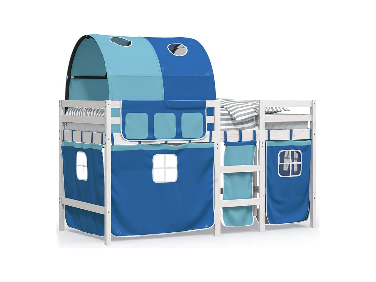 Lit mezzanine enfants avec tunnel bleu 80x200cm bois pin massif FR67171
