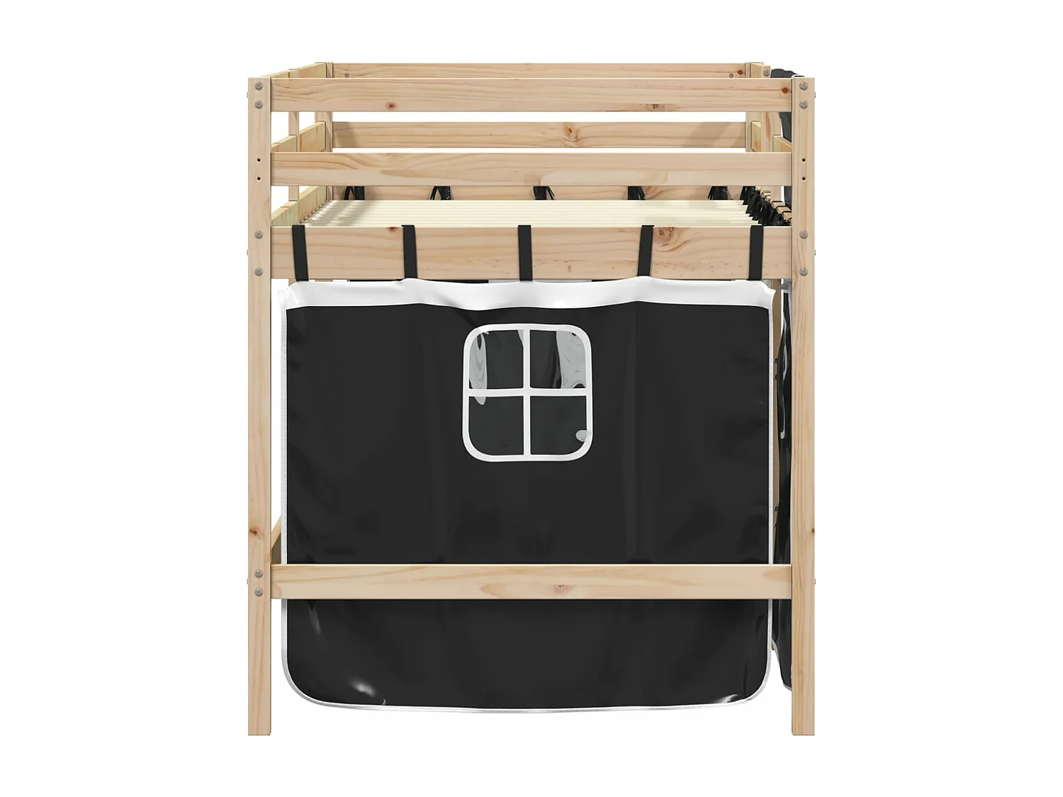 Lit mezzanine enfants et rideaux blanc/noir 80x200cm pin massif FR22508
