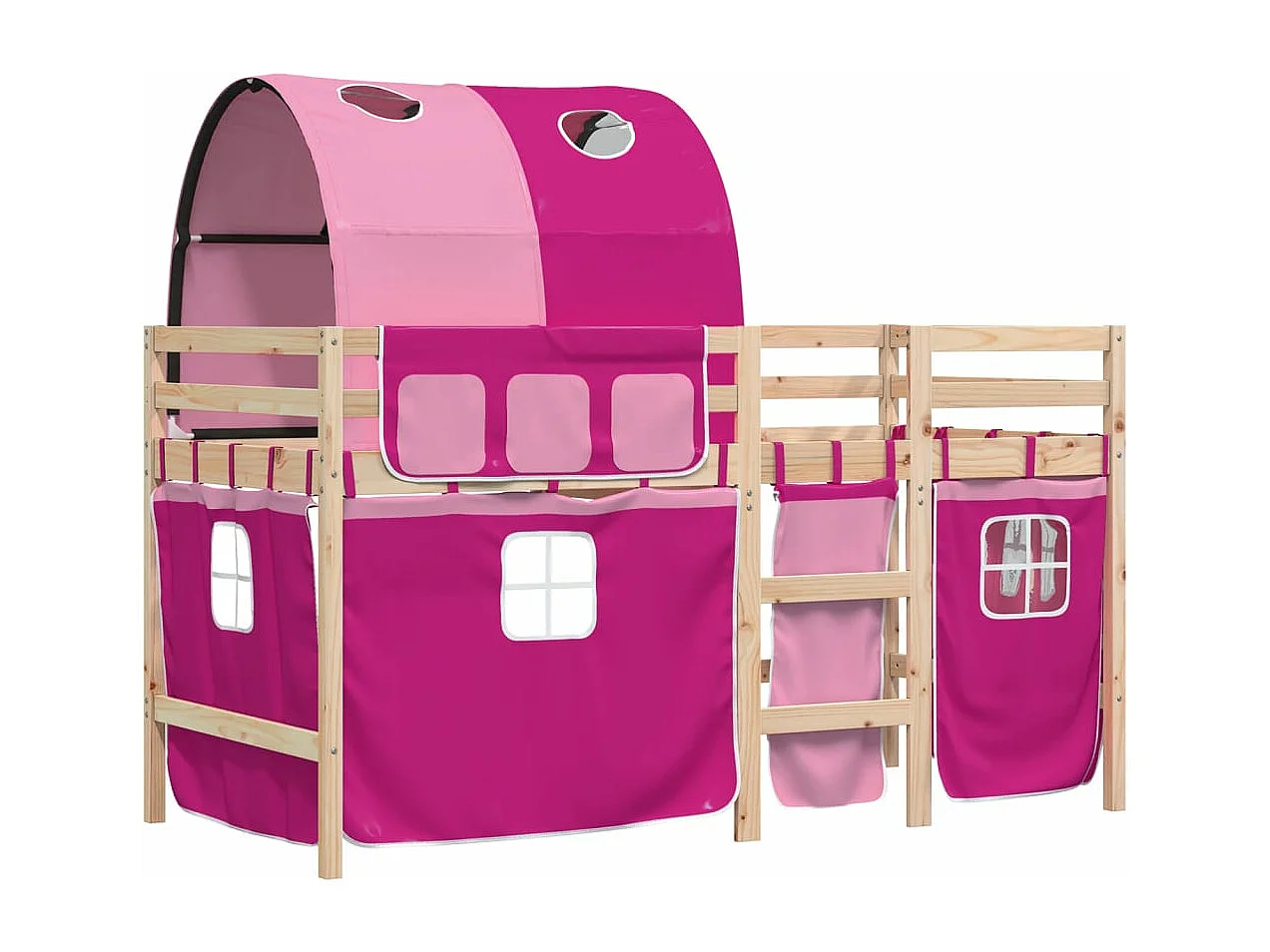 Lit mezzanine enfants avec tunnel rose 80x200cm bois pin massif FR67755