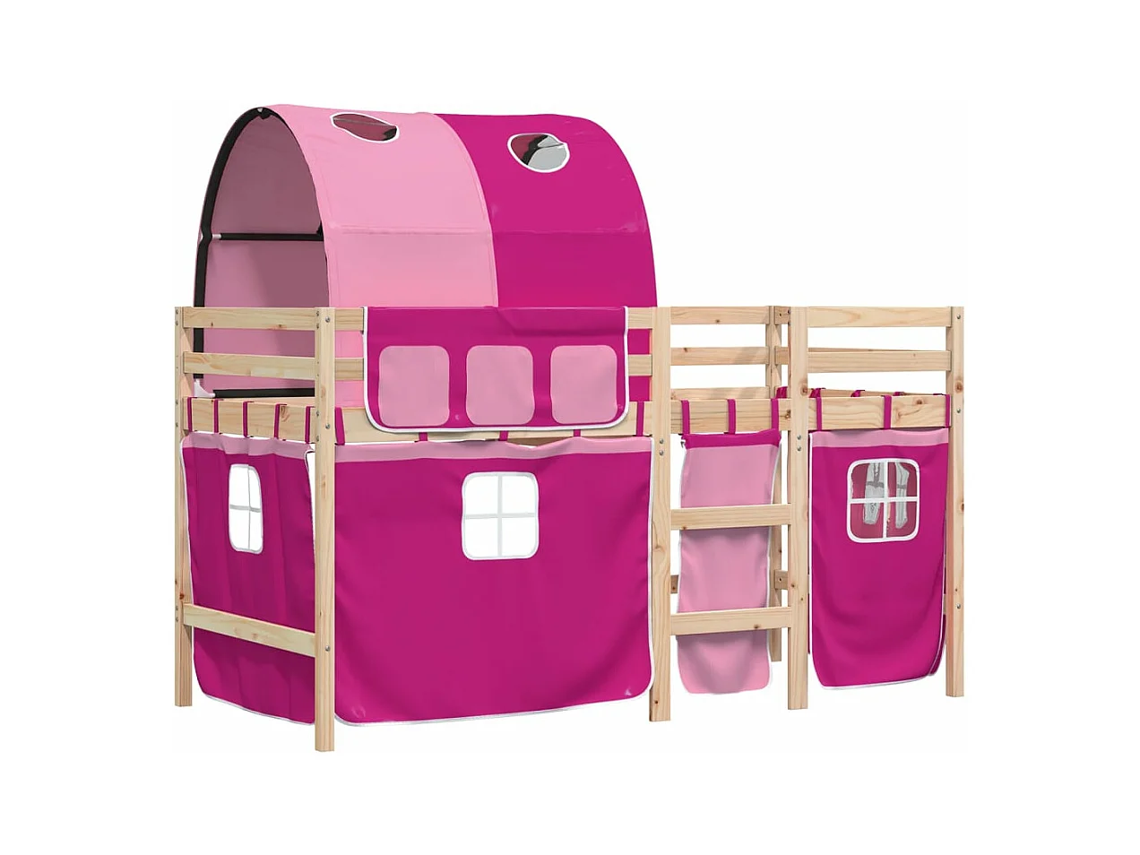 Lit mezzanine enfants avec tunnel rose 80x200cm bois pin massif FR67755