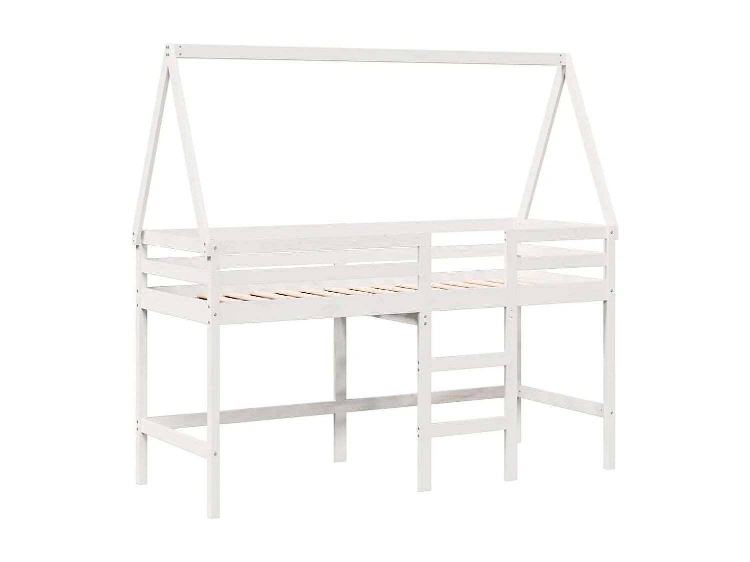 Cama alta c/ escada e telhado 80x200 cm pinho maciço branco PT277379