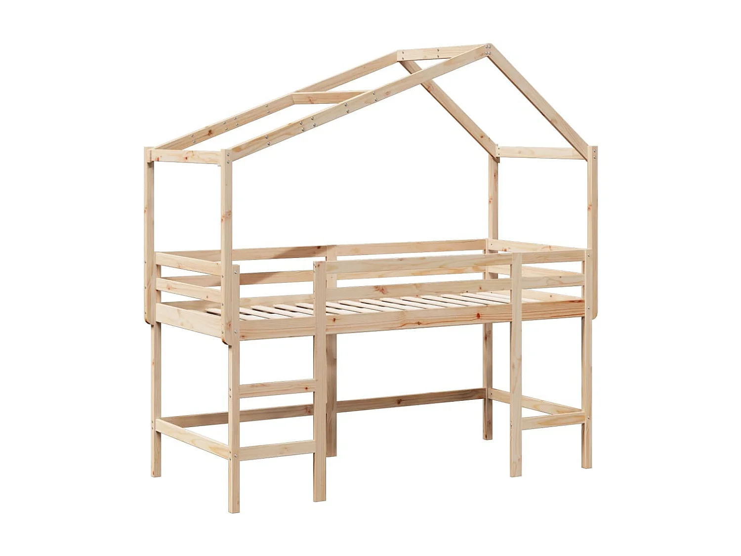 Lit mezzanine et échelle et toit 90x200 cm bois de pin massif FR19265