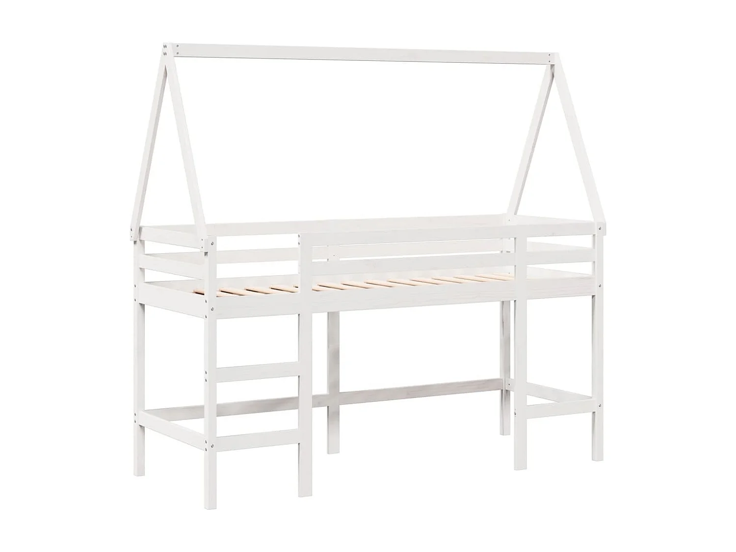 Lit mezzanine et échelle et toit blanc 90x200cm bois pin massif FR50892