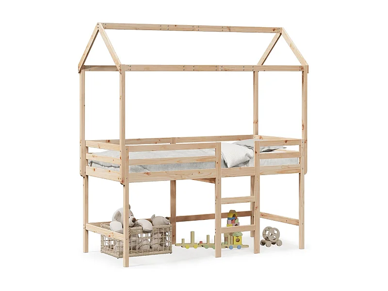 Lit mezzanine et échelle et toit 80x200 cm bois de pin massif FR32835