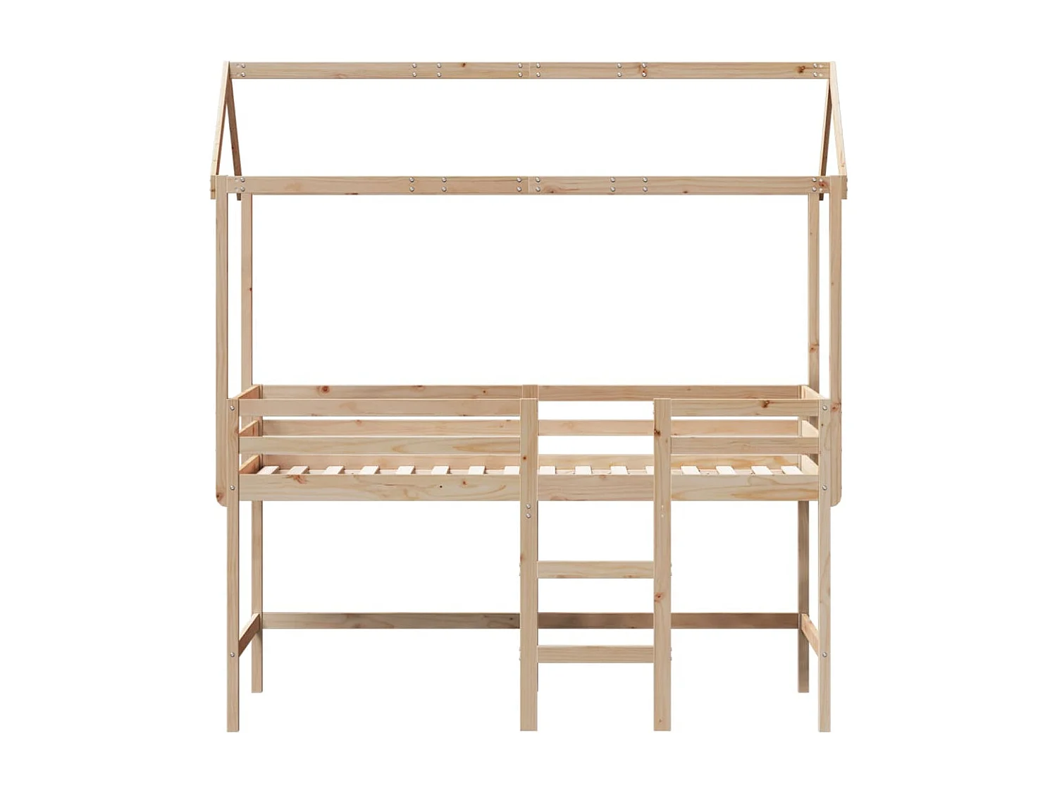 Cama alta con escalera y techo madera maciza de pino 80x200 cm ES303971