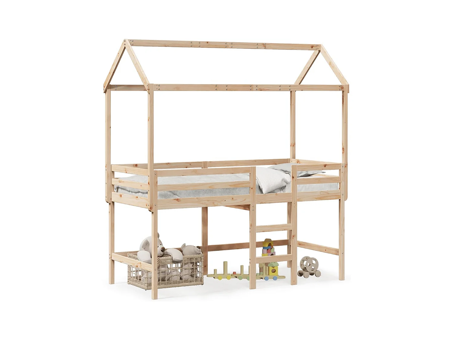 Lit mezzanine et échelle et toit 80x200 cm bois de pin massif FR32835