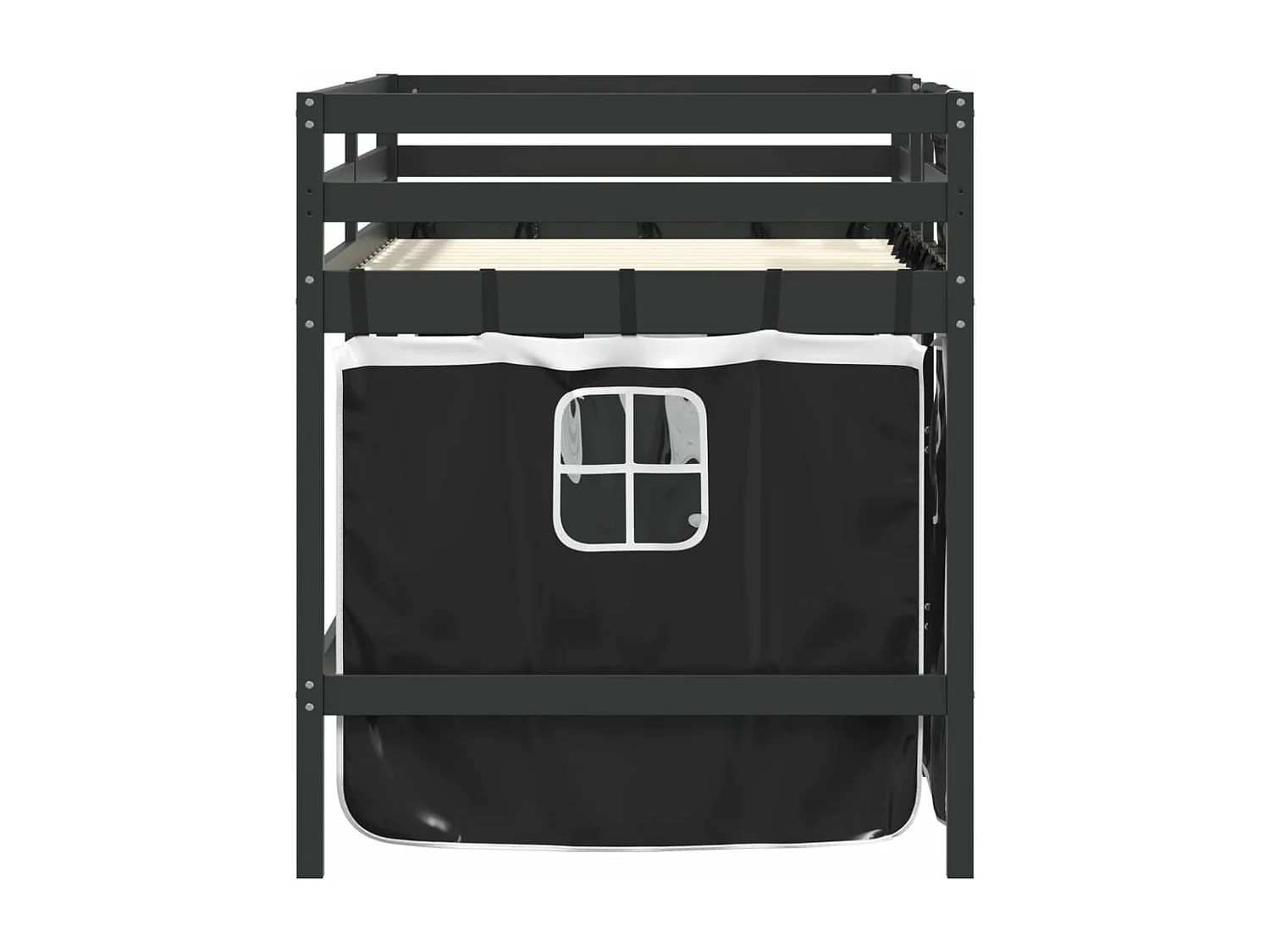 Lit mezzanine enfants et rideaux blanc/noir 80x200cm pin massif FR51224