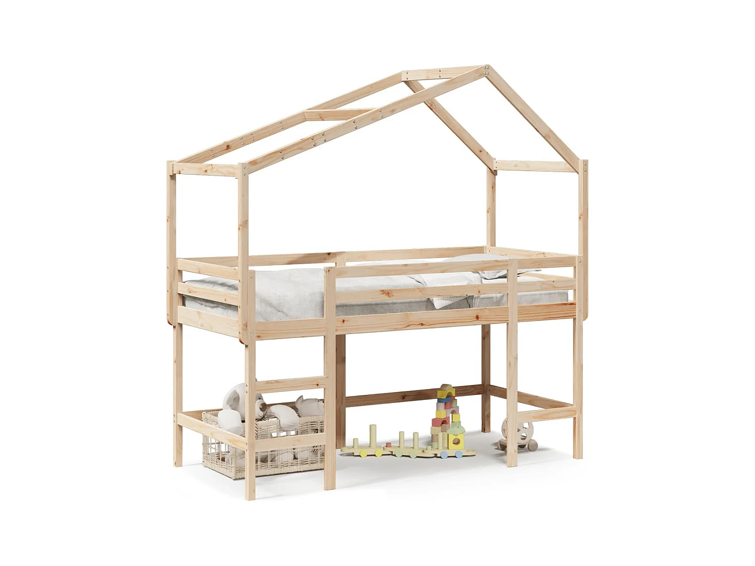 Lit mezzanine et échelle et toit 90x190 cm bois de pin massif FR15423
