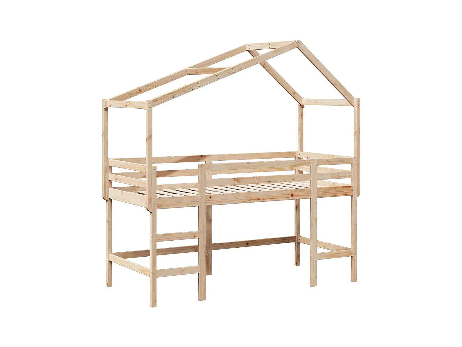 Lit mezzanine et échelle et toit 90x190 cm bois de pin massif FR15423