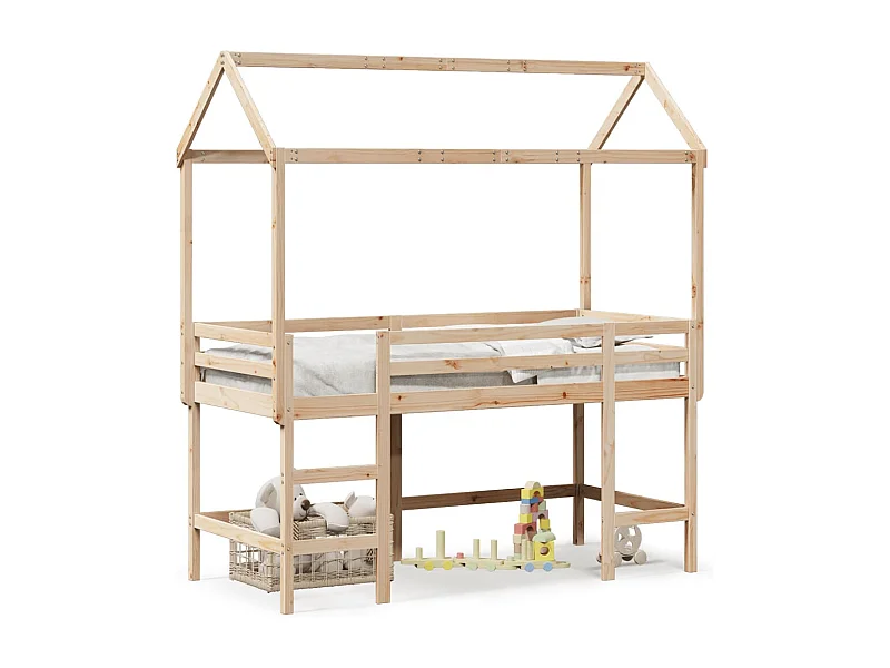 Lit mezzanine et échelle et toit 80x200 cm bois de pin massif FR72600