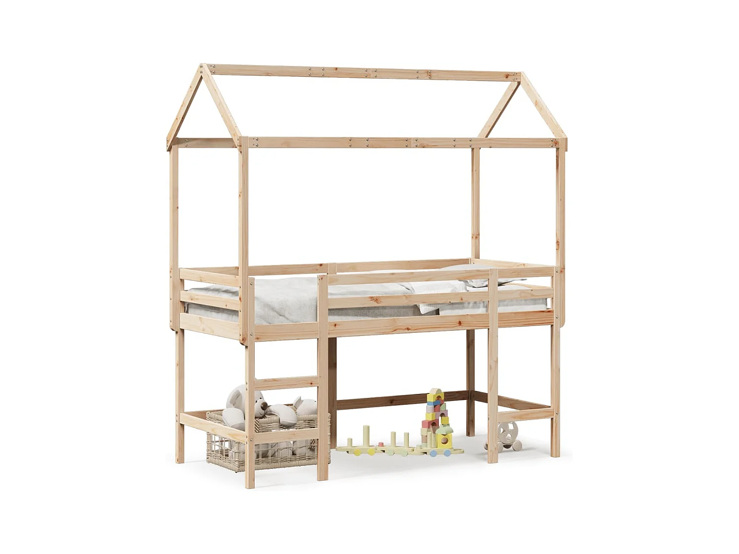 Lit mezzanine et échelle et toit 80x200 cm bois de pin massif FR72600