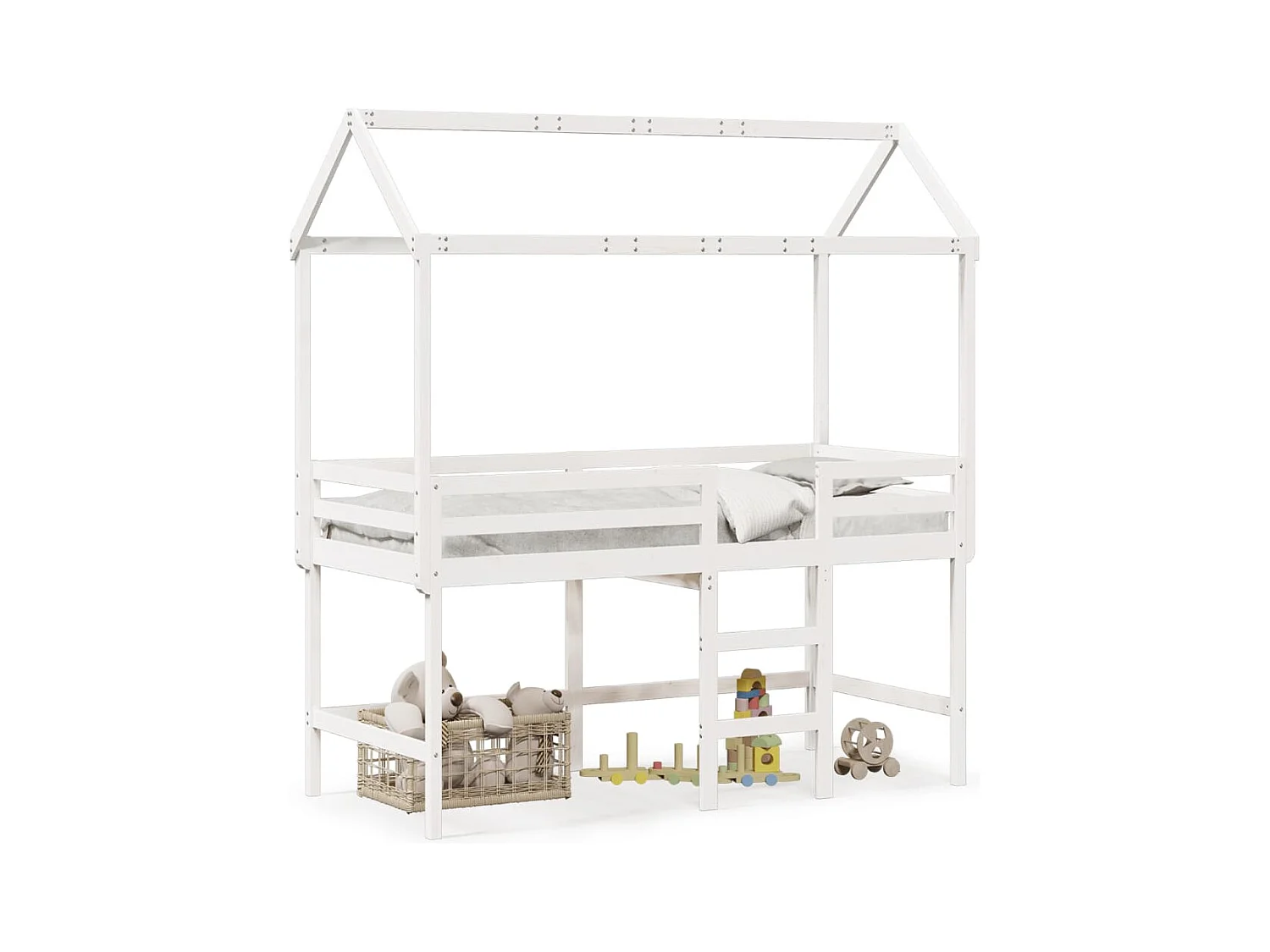 Halfhoogslaper met ladder en bedhuis grenenhout wit 90x190 cm BE606671