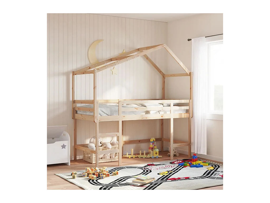 Lit mezzanine et échelle et toit 80x200 cm bois de pin massif FR95205