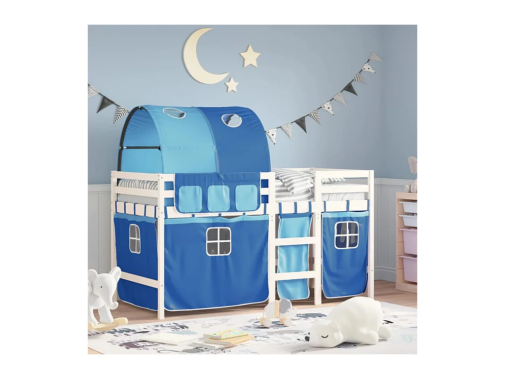 Lit mezzanine enfants et tunnel bleu 90x190 cm bois pin massif FR37770
