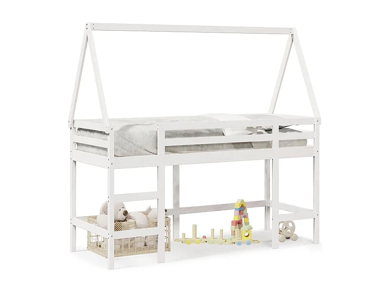Lit mezzanine et échelle et toit blanc 80x200cm bois pin massif FR30144