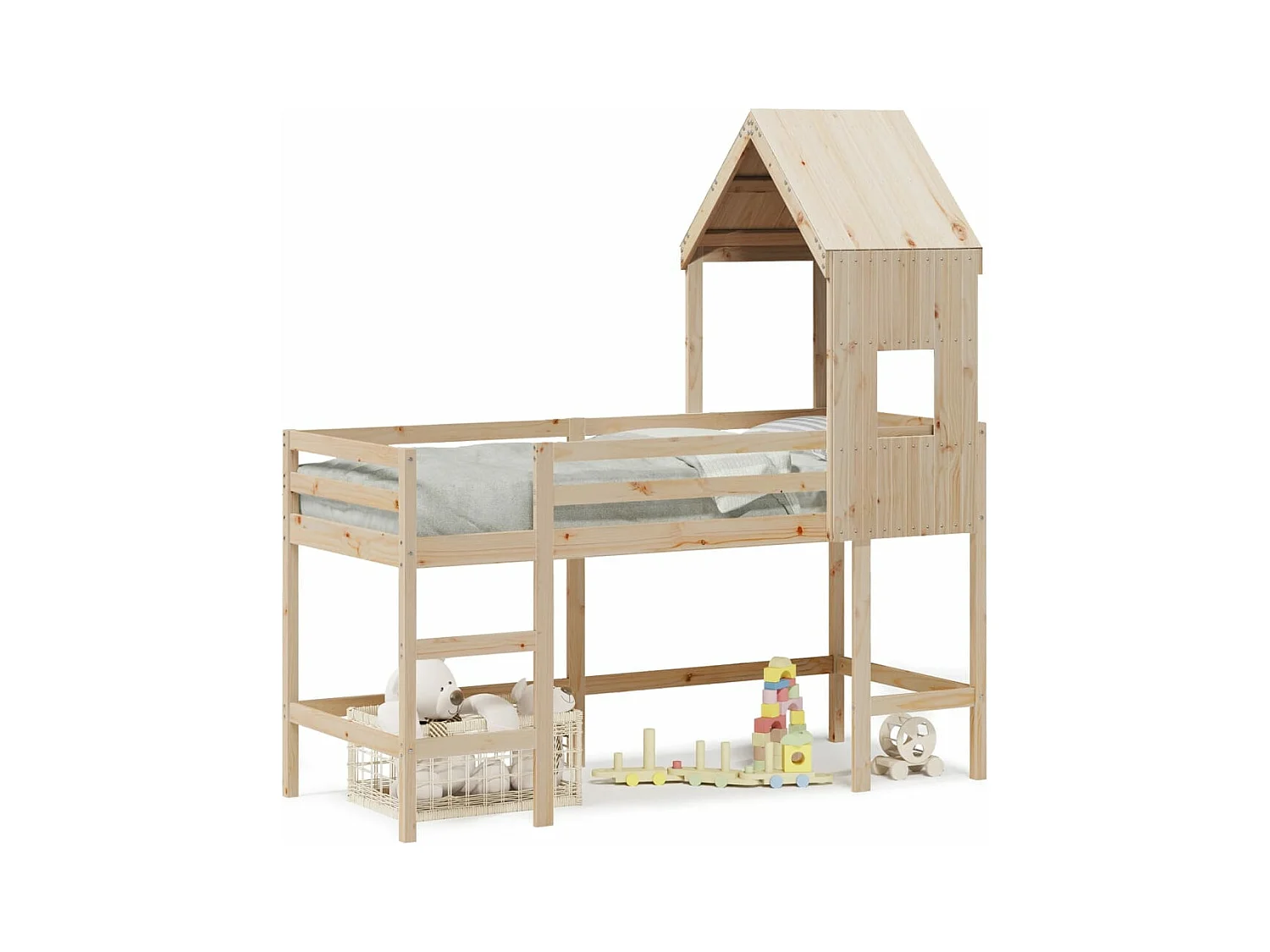 Lit mezzanine et échelle et toit 90x200 cm bois de pin massif FR88344