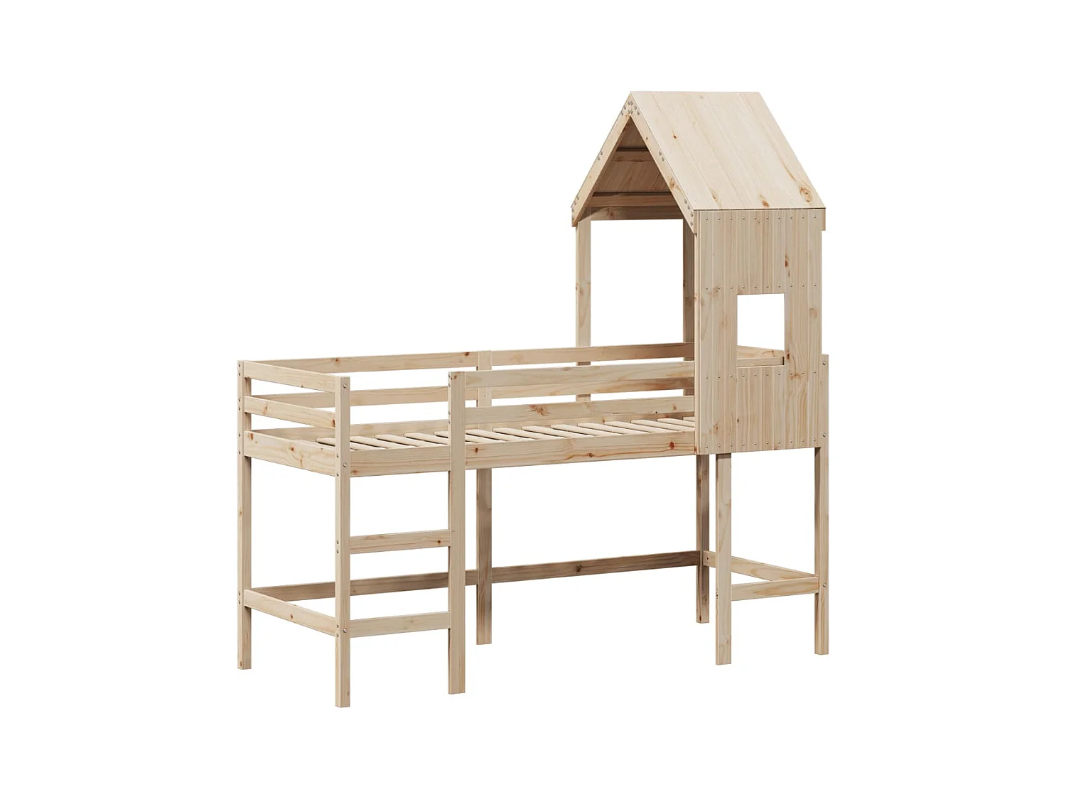 Lit mezzanine et échelle et toit 90x200 cm bois de pin massif FR88344