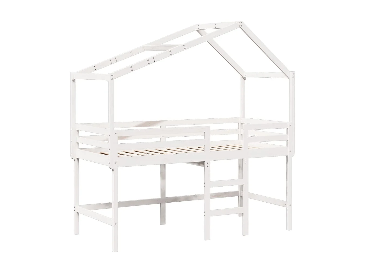 Halfhoogslaper met ladder en bedhuis grenenhout wit 90x190 cm BE599276