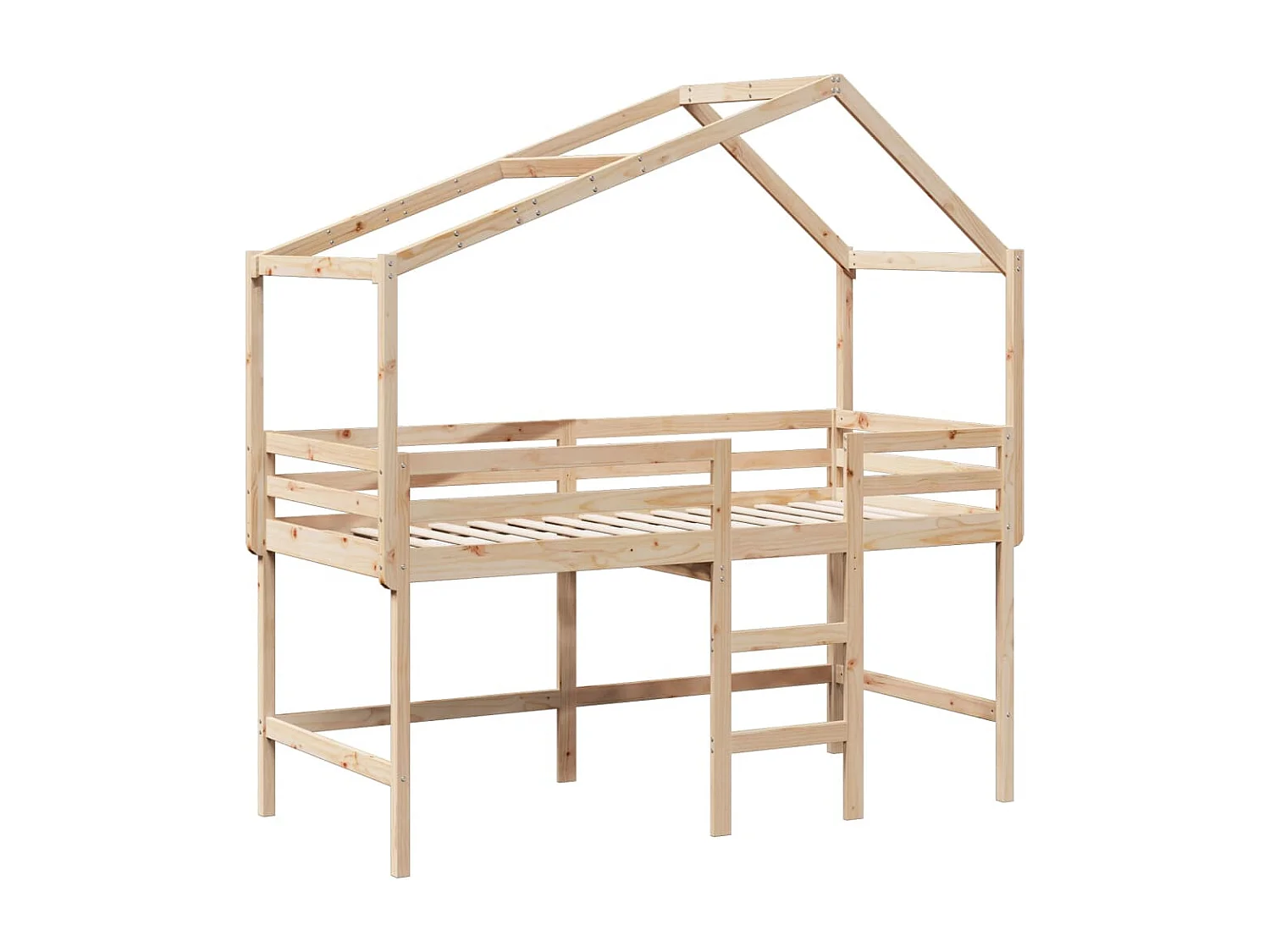 Lit mezzanine et échelle et toit 90x200 cm bois de pin massif FR93418