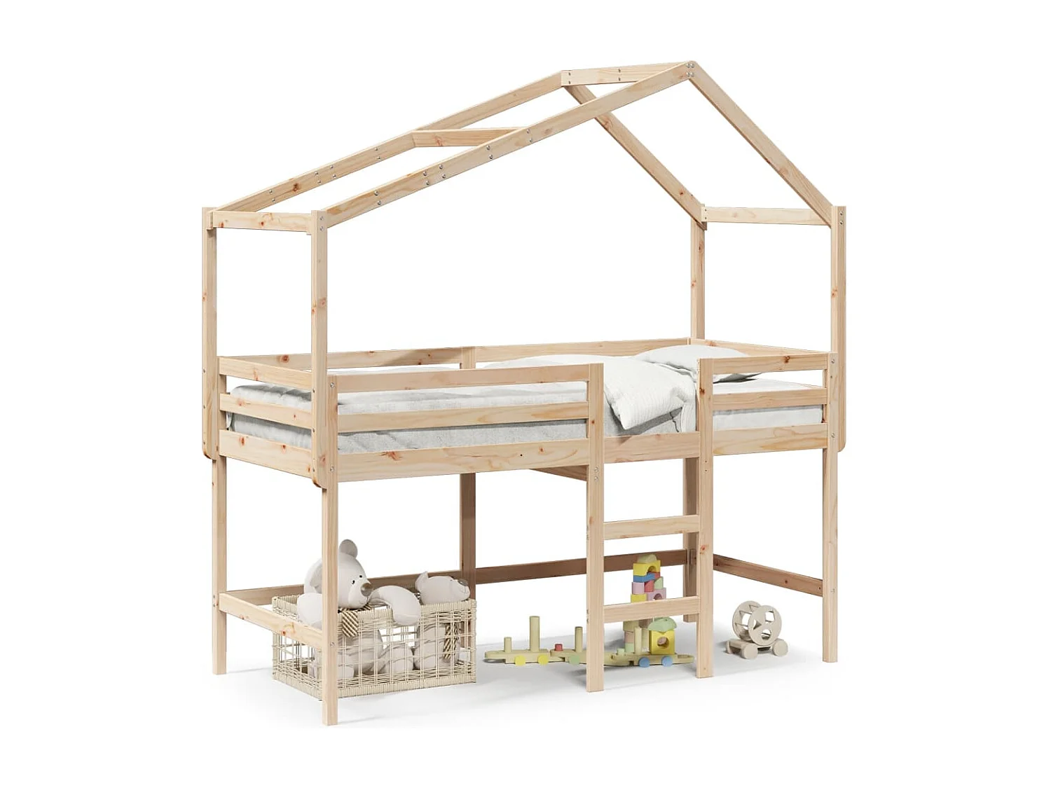 Lit mezzanine et échelle et toit 90x200 cm bois de pin massif FR93418