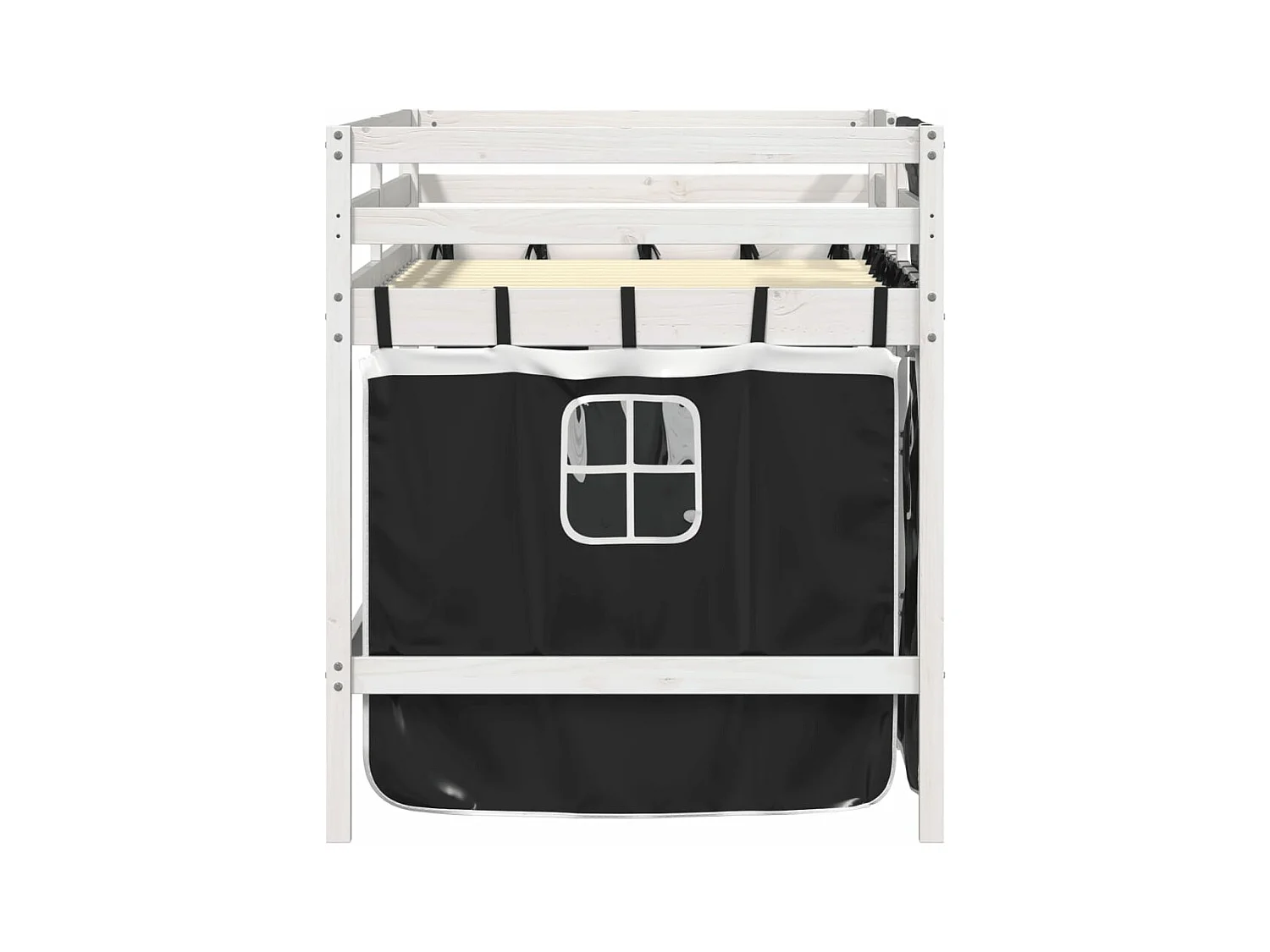 Kinderhoogslaper met gordijnen 90x190 cm grenenhout wit zwart BE518882