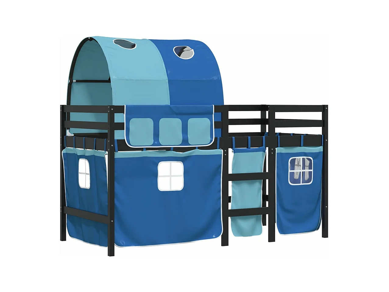 Lit mezzanine enfants et tunnel bleu 90x200cm bois pin massif FR33912