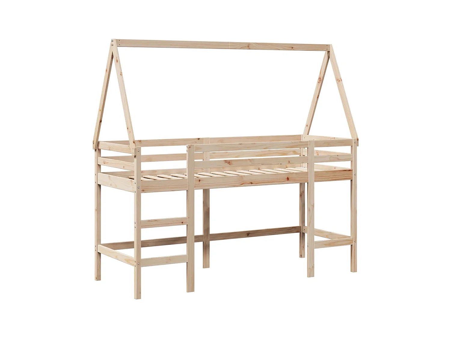 Lit mezzanine et échelle et toit 90x200 cm bois de pin massif FR37121