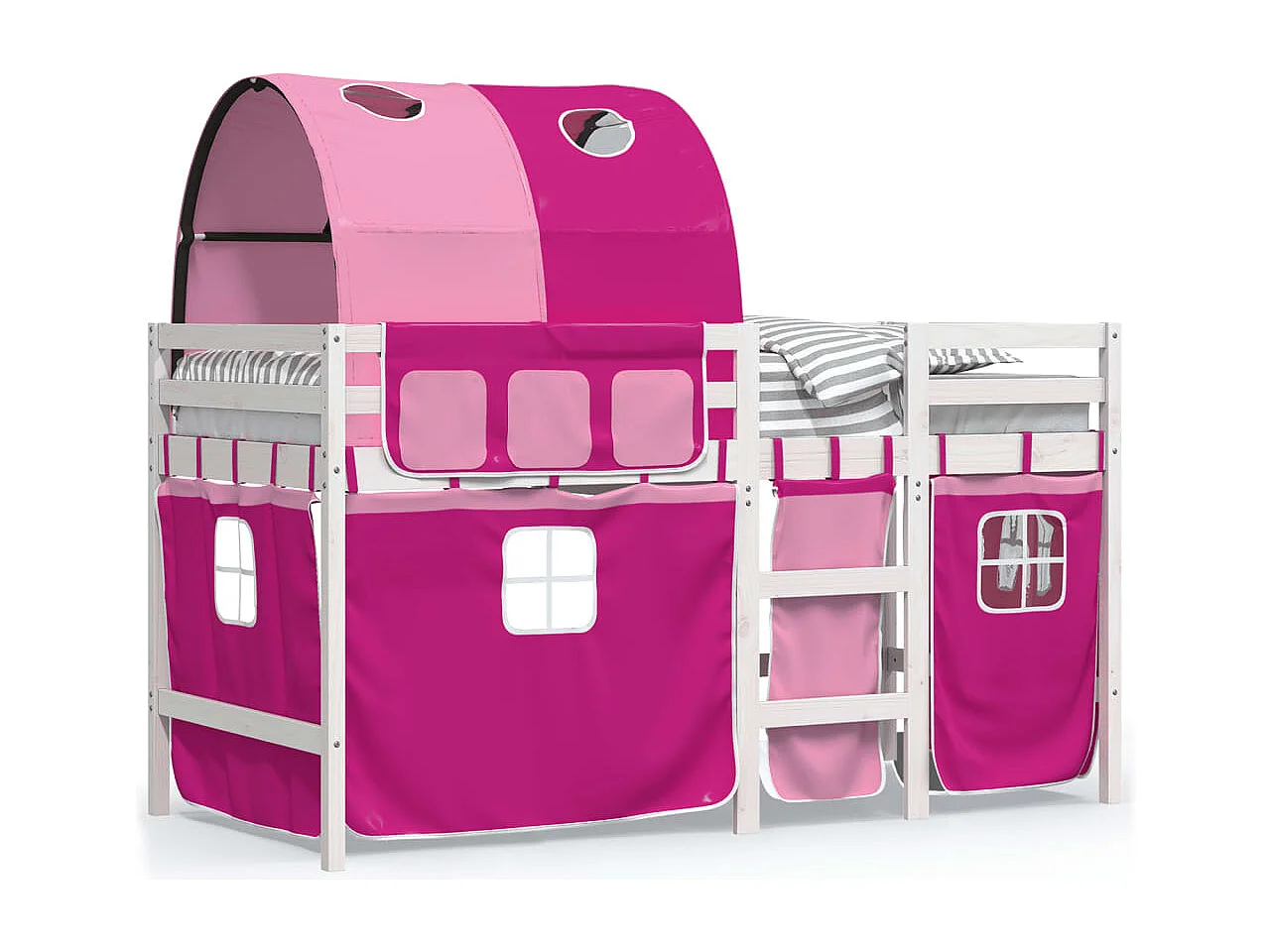 Lit mezzanine enfants avec tunnel rose 90x200cm bois pin massif FR64487