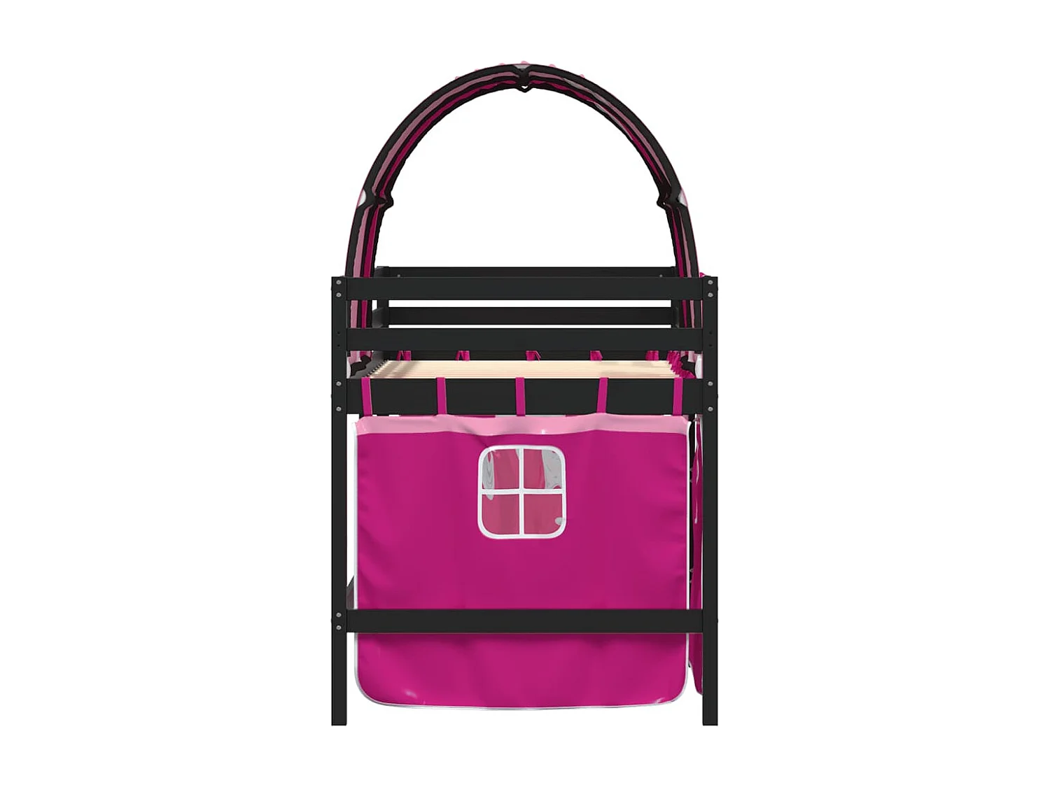 Lit mezzanine enfants avec tunnel rose 80x200cm bois pin massif FR18267