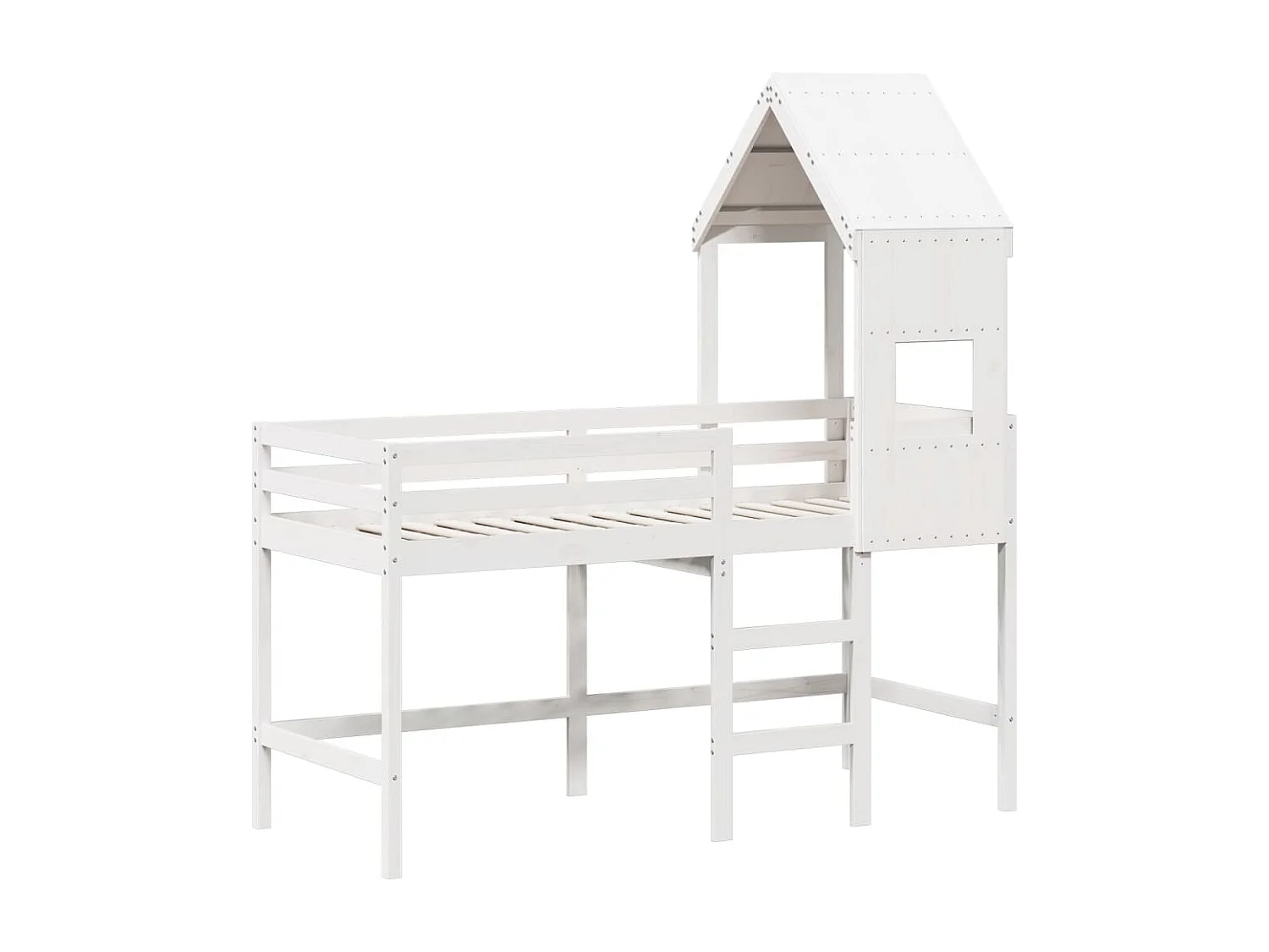 Lit mezzanine et échelle et toit blanc 90x190cm bois pin massif FR93081