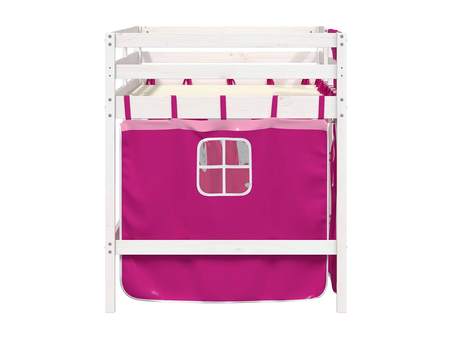 Lit mezzanine enfants et rideaux rose 90x200cm bois pin massif FR19213