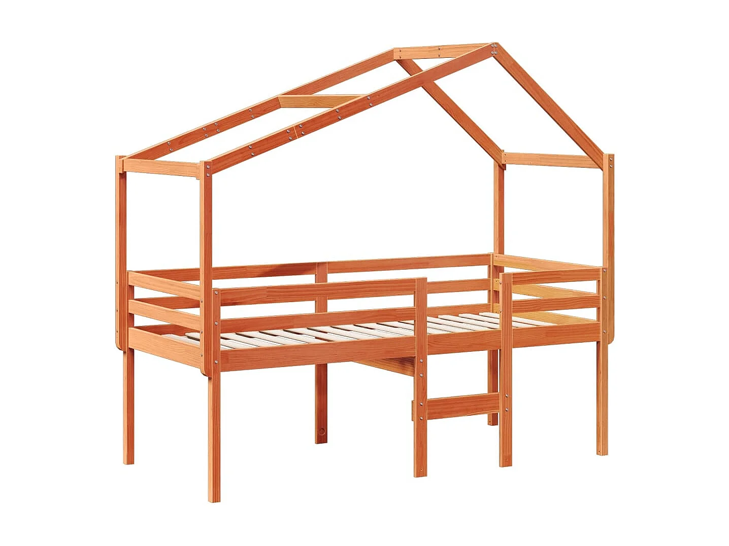 Cama alta con techo madera maciza de pino marrón cera 80x200 cm ES459347