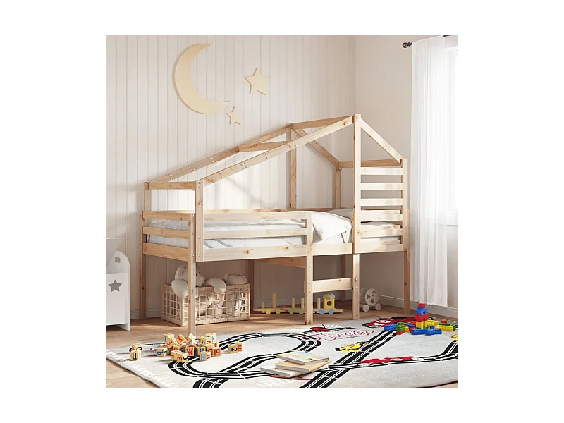 Lit haut avec toit 75x190 cm bois de pin massif FR89910