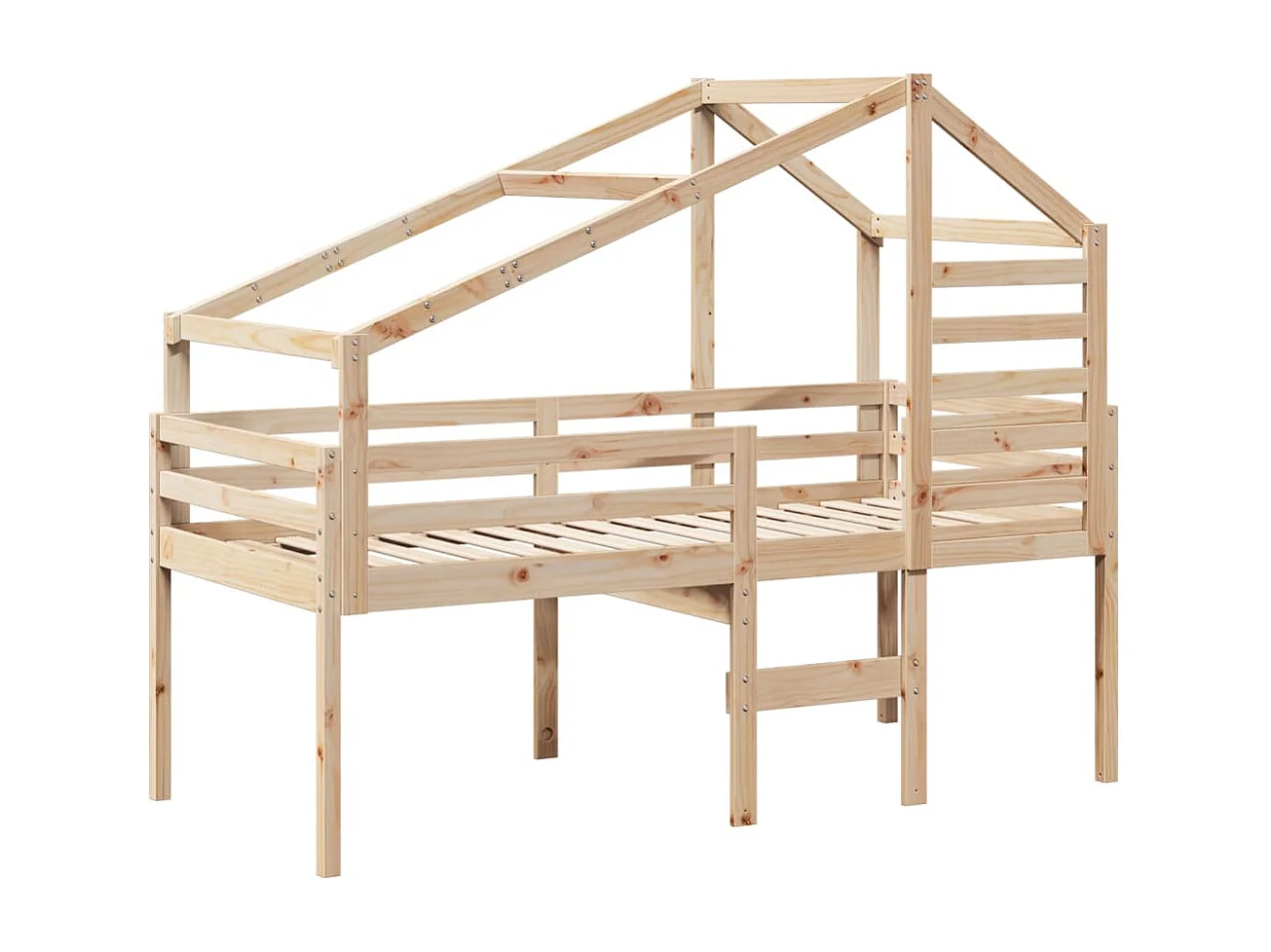 Cama alta com telhado 75x190 cm pinho maciço PT793491