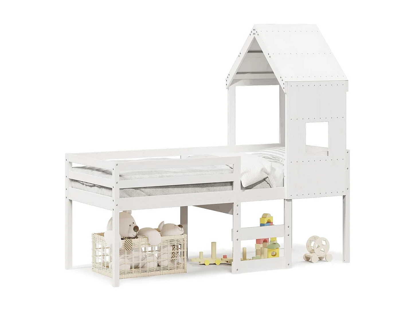 Lit haut avec toit blanc 90x200 cm bois de pin massif FR91377