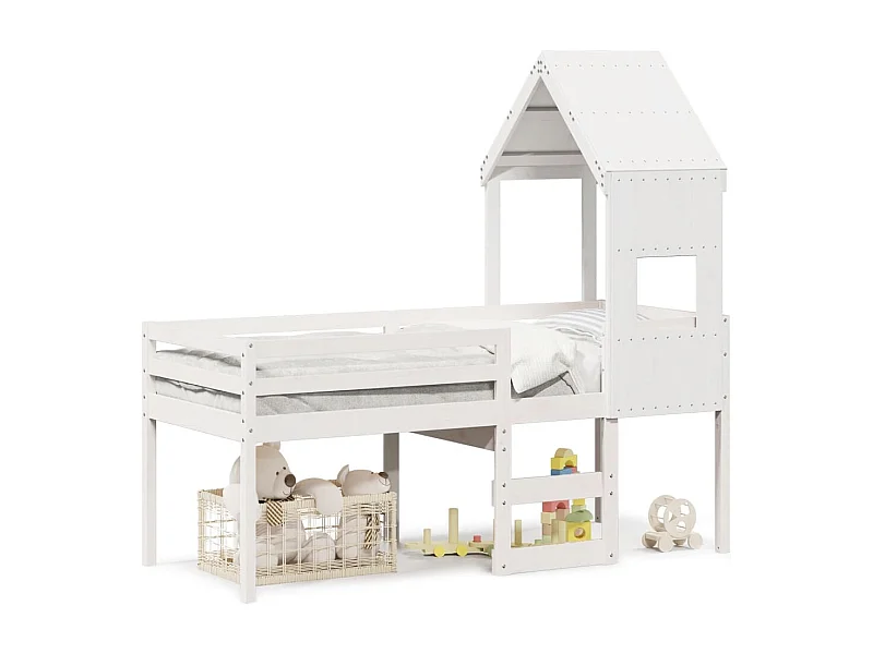 Cama alta com telhado 90x190 cm pinho maciço branco PT503616