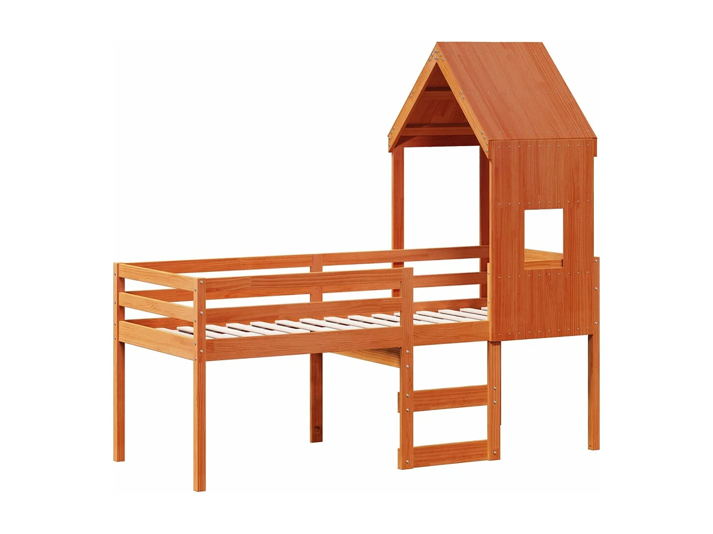 Cama alta con techo madera maciza de pino marrón cera 80x200 cm ES482576