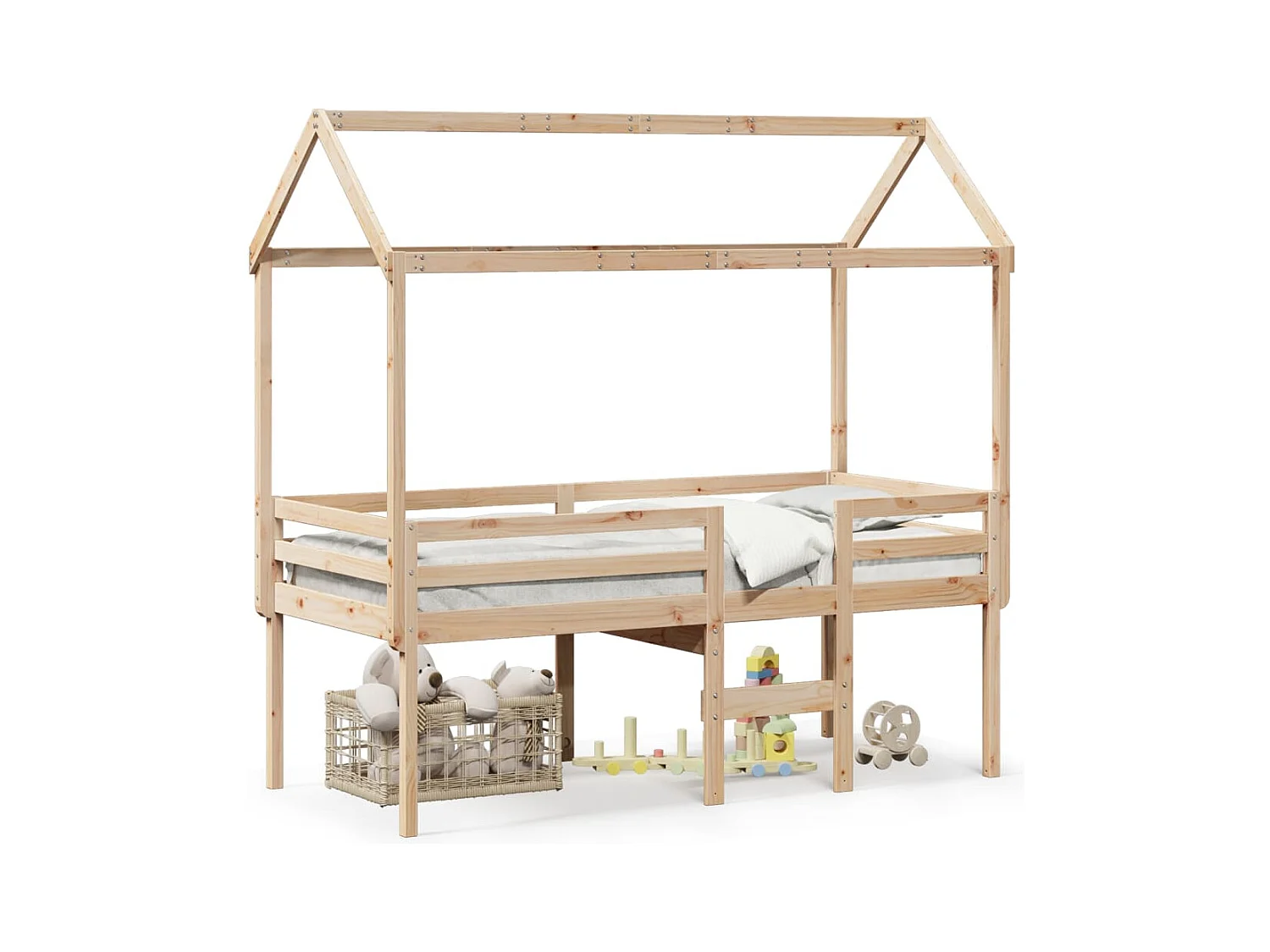 Lit haut avec toit 90x190 cm bois de pin massif FR95529
